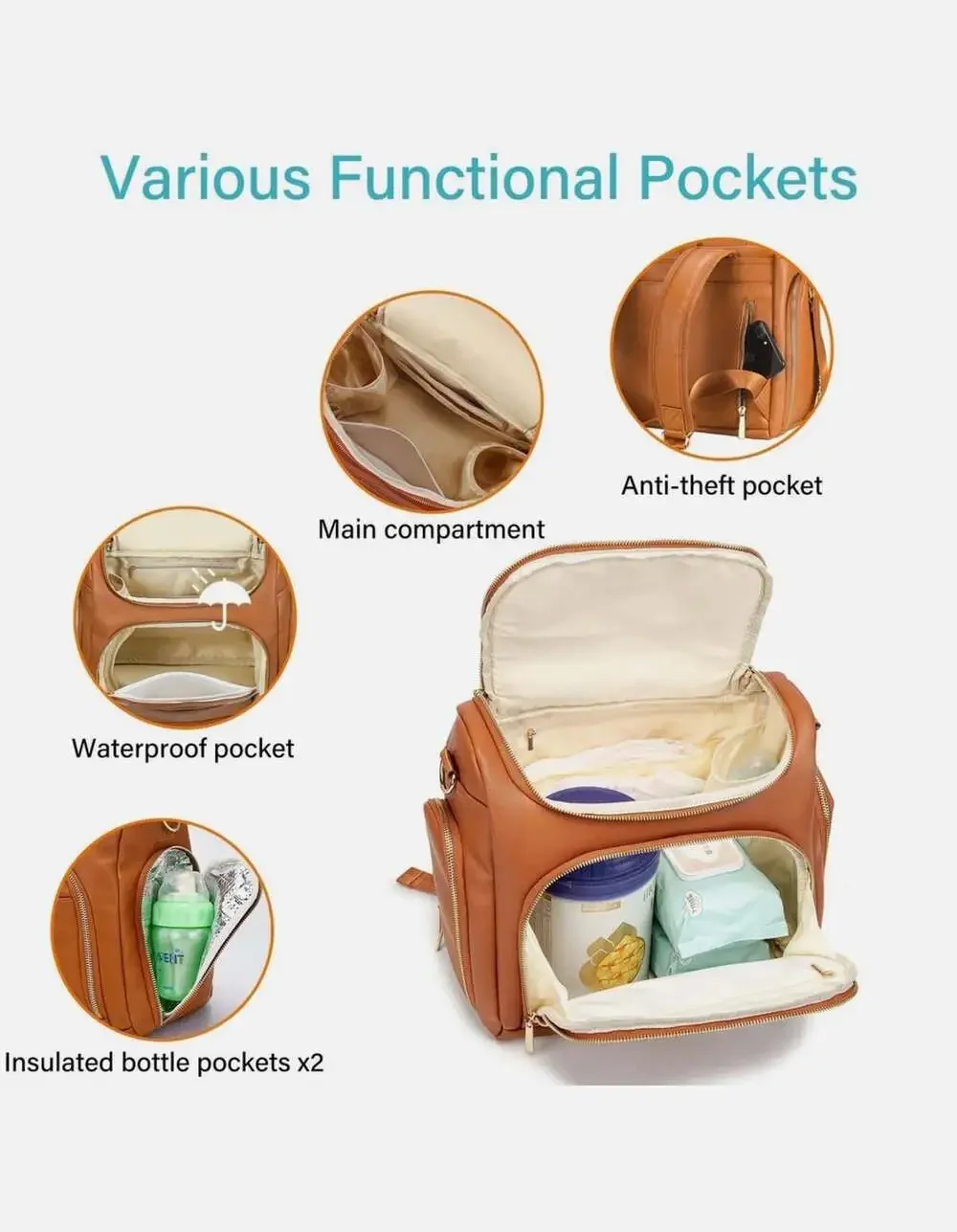 Beaulyn Leather Multifunctional Diaper Backpack